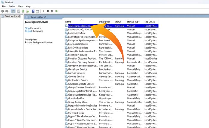 EA app background services option
