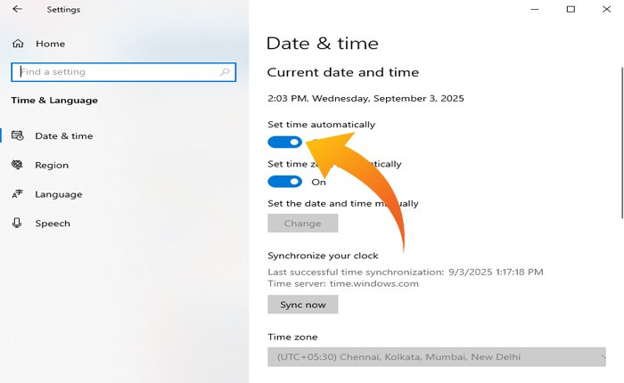 set time automatically on Windows 