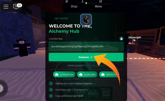 Redeem the Alchemy Hub Script execution key